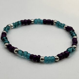 Teal & Purple Seed Bead Stretch Bracelet