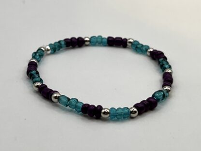 Teal & Purple Seed Bead Stretch Bracelet