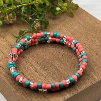 Teal & Pink Seed Bead Boho bracelet