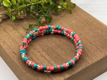 Teal & Pink Seed Bead Boho bracelet