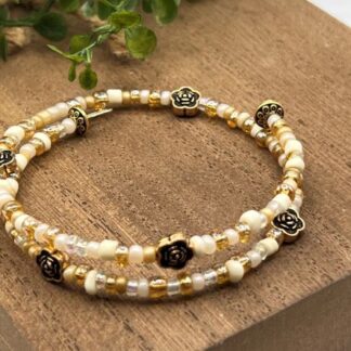 Gold & Buttercream Seed Bead Boho bracelet