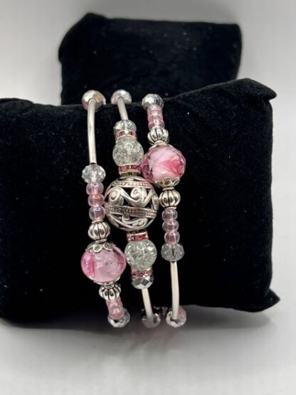 Pink 3Coil Beaded Bold Bracelet