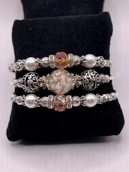 Champagne 3Coil Beaded Bold Bracelet