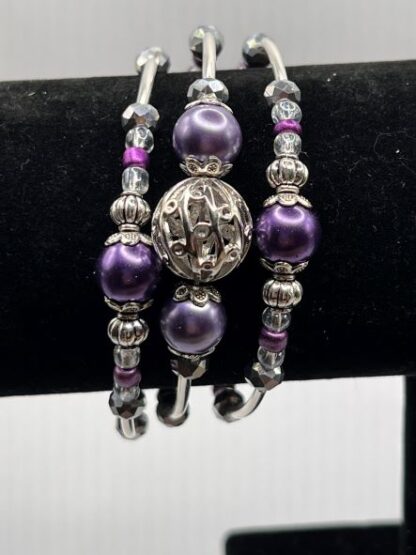 Purple 3Coil Beaded Bold Bracelet