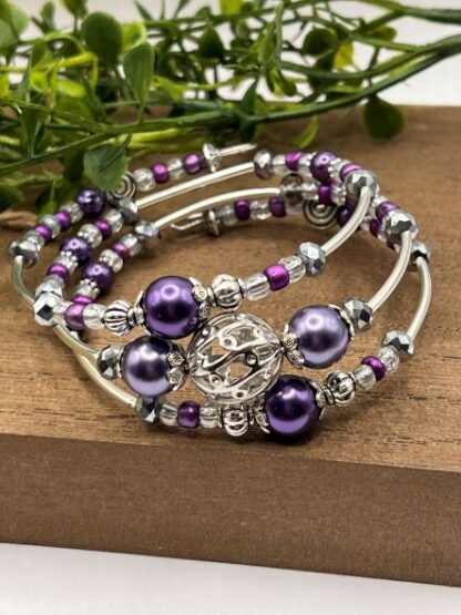 Purple 3Coil Beaded Bold Bracelet