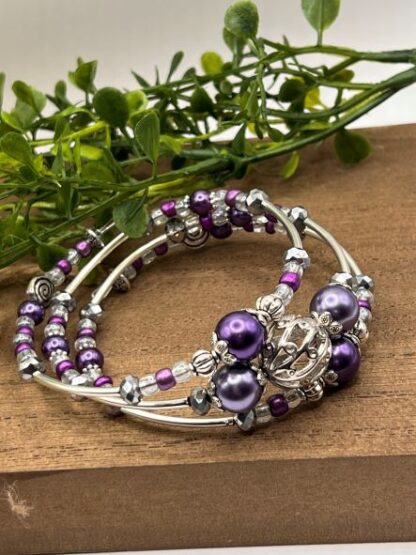 Purple 3Coil Beaded Bold Bracelet