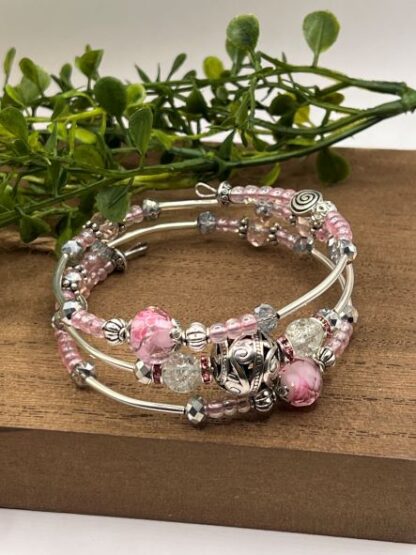 Pink 3Coil Beaded Bold Bracelet