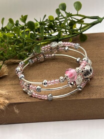 Pink 3Coil Beaded Bold Bracelet