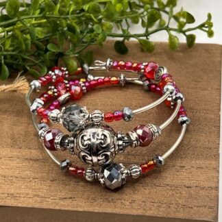 Red Iridescent 3Coil Beaded Bold Bracelet