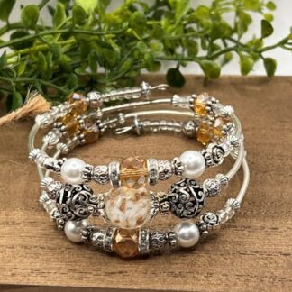Champagne 3Coil Beaded Bold Bracelet