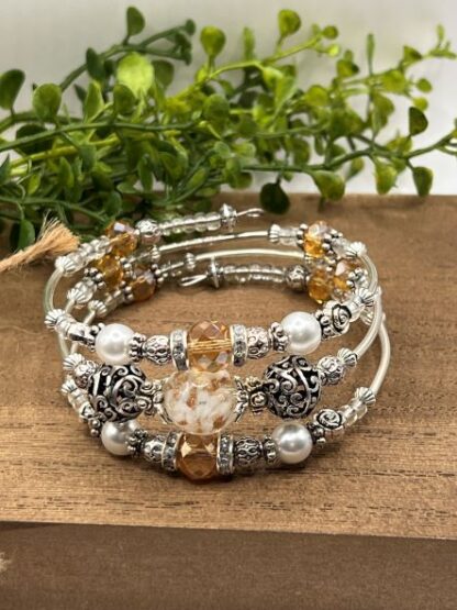 Champagne 3Coil Beaded Bold Bracelet