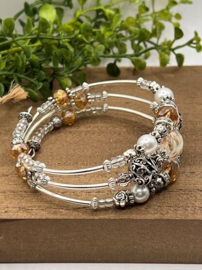 Champagne 3Coil Beaded Bold Bracelet