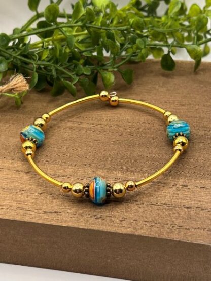 Teal & Gold Bangle Bracelet