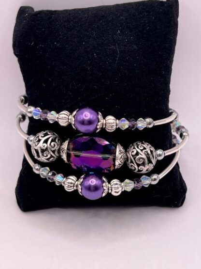 Purple Crystal 3Coil Beaded Bold Bracelet