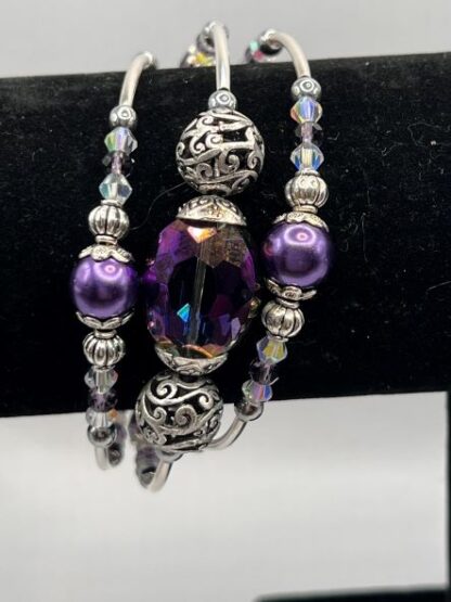 Purple Crystal 3Coil Beaded Bold Bracelet