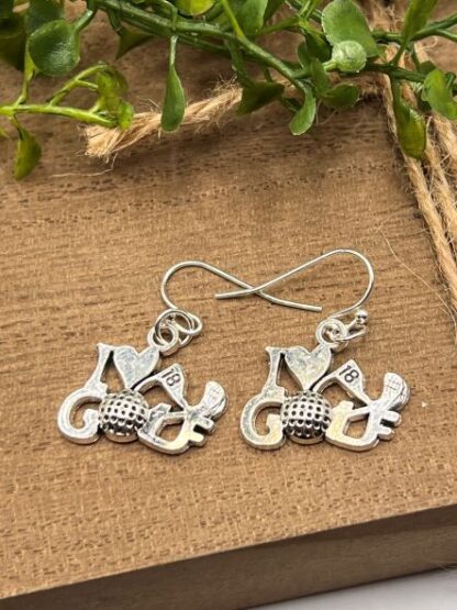 Silver I Love Golf Earrings