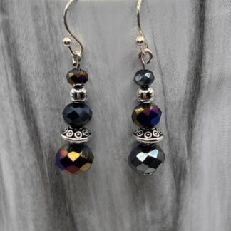 Black Iridescent, Silver Boho Earrings