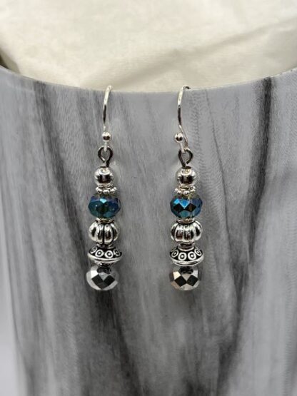 Aqua and Silver Beaded Boho Earrings