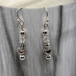 Crystal, Heart and Silver Boho Earrings