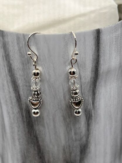Crystal, Heart and Silver Boho Earrings