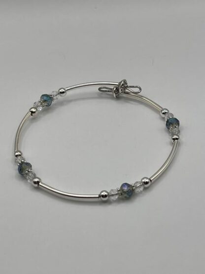 Aqua Crystal & Silver Beaded Bangle Bracelet