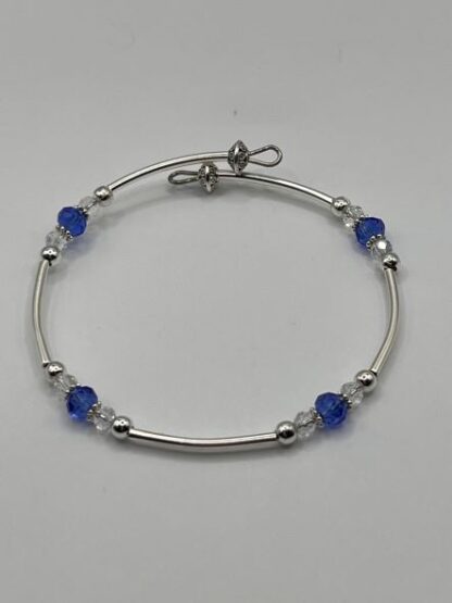 Blue Crystal & Silver Beaded Bangle Bracelet
