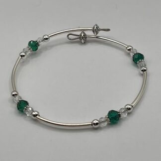 Emerald Green, Crystal & Silver Beaded Bangle Bracelet