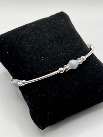 Light Blue & Silver Beaded Bangle Bracelet
