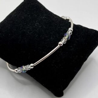 Aqua Crystal & Silver Beaded Bangle Bracelet