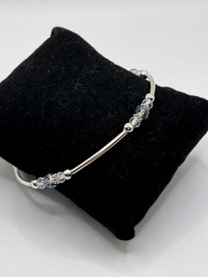 Aqua Crystal & Silver Beaded Bangle Bracelet