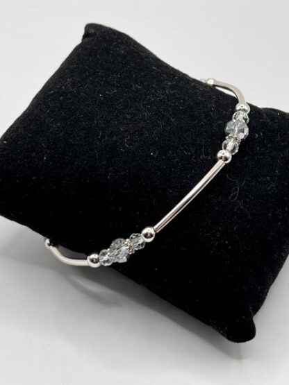 Silver Crystal & Silver Beaded Bangle Bracelet