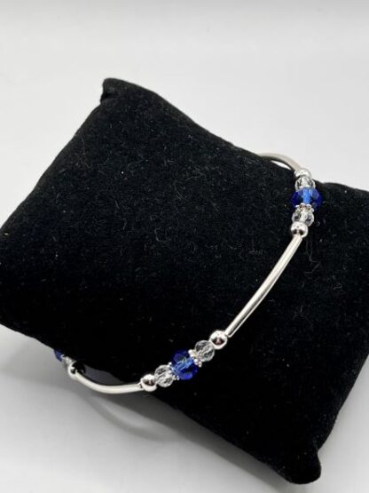 Blue Crystal & Silver Beaded Bangle Bracelet