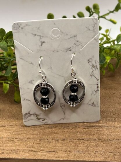 Rustic Boho Black and Silver Beaded Earrings