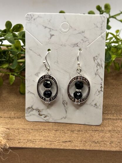 Rustic Boho Black and Silver Beaded Earrings