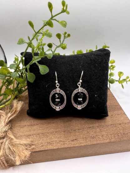 Rustic Boho Black and Silver Beaded Earrings