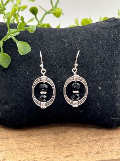Rustic Boho Black and Silver Beaded Earrings