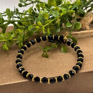 Black Crystal and Gold Boho Beaded memory wire cuff bracelet