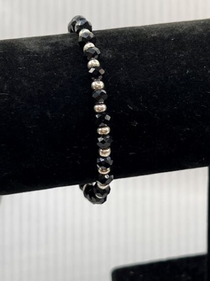 Black Crystal and Silver Boho Beaded memory wire cuff bracelet