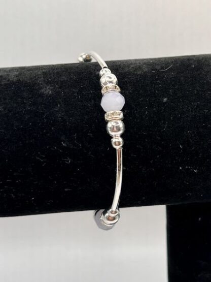 Bangle Bracelet with White Opaque and Silver
