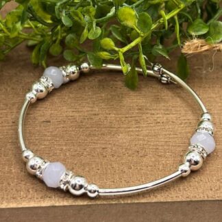 Bangle Bracelet with White Opaque and Silver