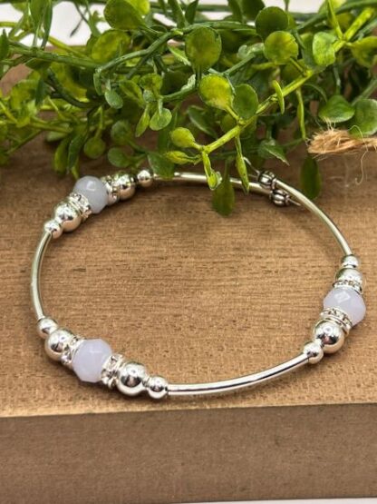 Bangle Bracelet with White Opaque and Silver