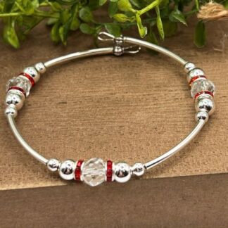 Crystal and Red Bangle Bracelet with Silver