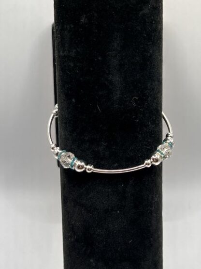 Crystal and Blue Bangle Bracelet with Silver