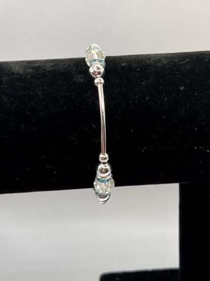 Crystal and Blue Bangle Bracelet with Silver