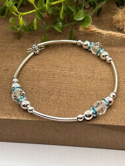 Crystal and Blue Bangle Bracelet with Silver