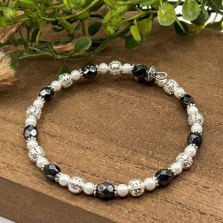Black and Silver Boho Beaded memory wire cuff bracelets