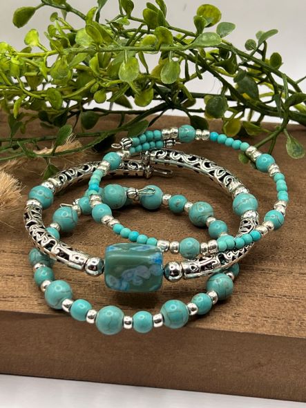 Boho Blue Gray Braided Seed Beaded Cuff Memory Wire Bracelet Wrist Jewelry  | eBay